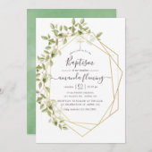 Waterverf Greenery Geometric Baptisme Kaart (Voorkant / Achterkant)