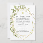 Waterverf Greenery Geometric Bat Mitzvah Kaart (Voorkant)