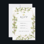 Waterverf Greenery Geometric Bat Mitzvah RSVP Kaartje<br><div class="desc">Trendy salie groen en wit waterverf laat vleermuis mitzvah rsvp met gouden geometrisch lijst.</div>
