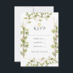 Waterverf Greenery Geometric Bat Mitzvah RSVP Kaartje<br><div class="desc">Trendy salie groen en wit waterverf laat vleermuis mitzvah rsvp met gouden geometrisch lijst.</div>