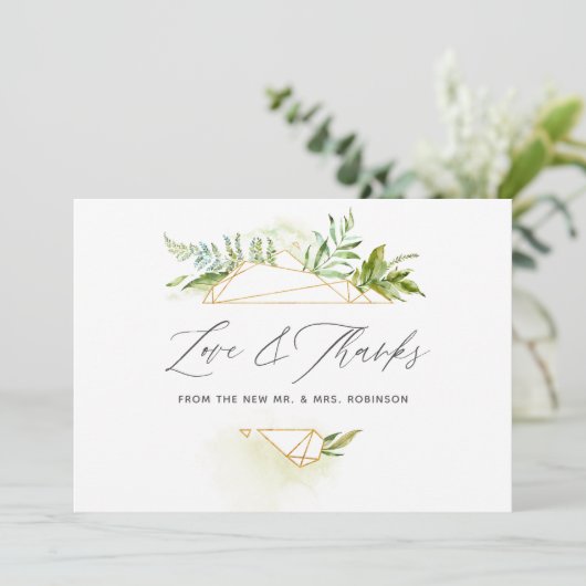 Waterverf Greenery Geometric Crystal Wedding Bedankkaart (Staand voorkant)