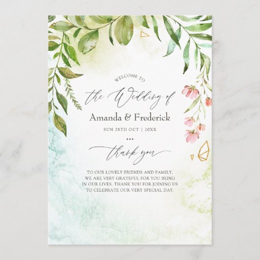 Waterverf Greenery Geometric Crystal Wedding Programmakaart (Voorkant)