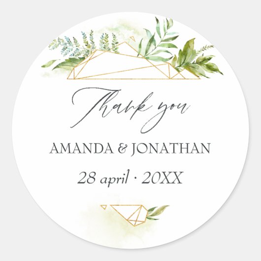 Waterverf Greenery Geometric Crystal Wedding Ronde Sticker (Voorkant)