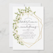 Waterverf Greenery Geometric First Heilige Communi Kaart (Voorkant)