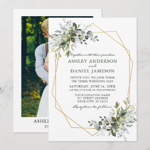 Waterverf Greenery Geometric Lijst Foto Weddenscha Kaart