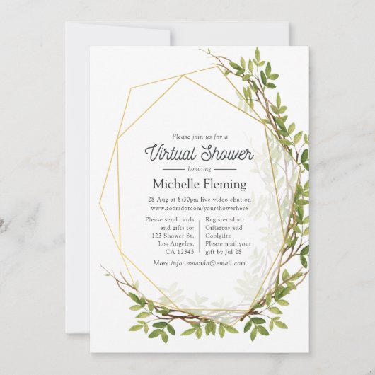 Waterverf Greenery Geometric Virtual Shower Kaart (Voorkant)