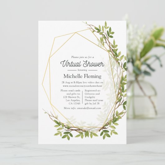 Waterverf Greenery Geometric Virtual Shower Kaart (Staand voorkant)