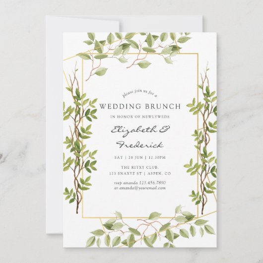 Waterverf Greenery Geometric Wedding Brunch Kaart (Voorkant)