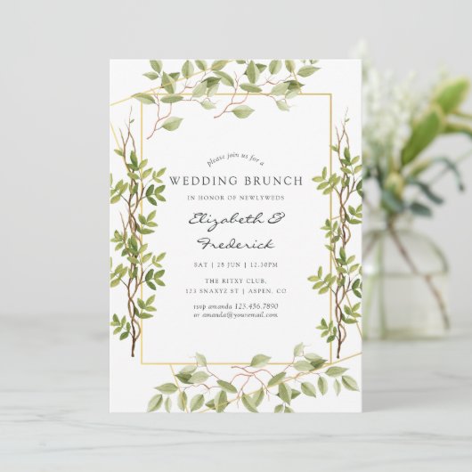 Waterverf Greenery Geometric Wedding Brunch Kaart (Staand voorkant)
