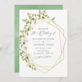 Waterverf Greenery Geometric Wedding Kaart (Voorkant / Achterkant)