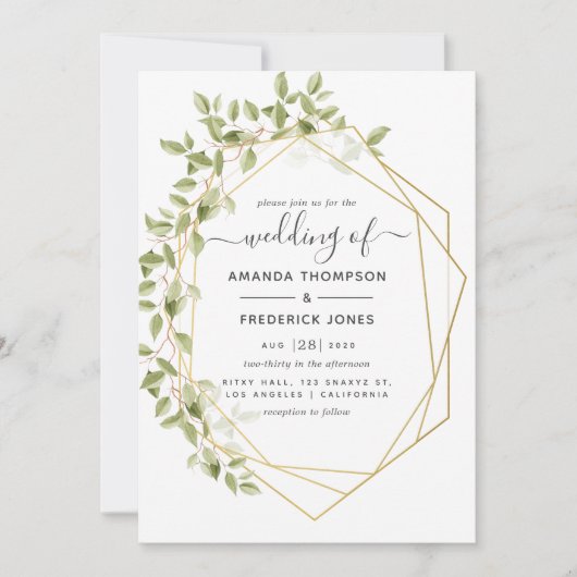 Waterverf Greenery Geometric Wedding Kaart (Voorkant)