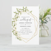 Waterverf Greenery Geometric Wedding Kaart (Staand voorkant)