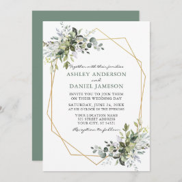 Waterverf Greenery Geometric Wedding Sage Green Kaart