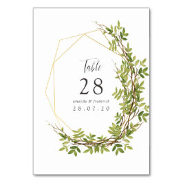 Waterverf Greenery Geometric Wedding Table Number Kaart