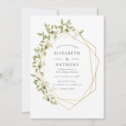 Waterverf Greenery Geometric Wedding Uitnodiging (Voorkant)