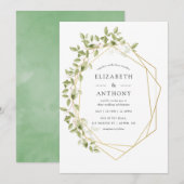 Waterverf Greenery Geometric Wedding Uitnodiging (Voorkant / Achterkant)