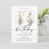 Waterverf Greenery Gold 13e verjaardag Kaart (Staand voorkant)