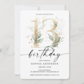 Waterverf Greenery Gold 13e verjaardag Kaart (Voorkant)