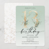 Waterverf Greenery Gold 13th Birthday Party Invit Kaart (Voorkant / Achterkant)