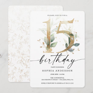 Waterverf Greenery Gold 15e verjaardag Kaart