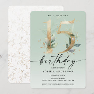 Waterverf Greenery Gold 15th Birthday Party Invit Kaart