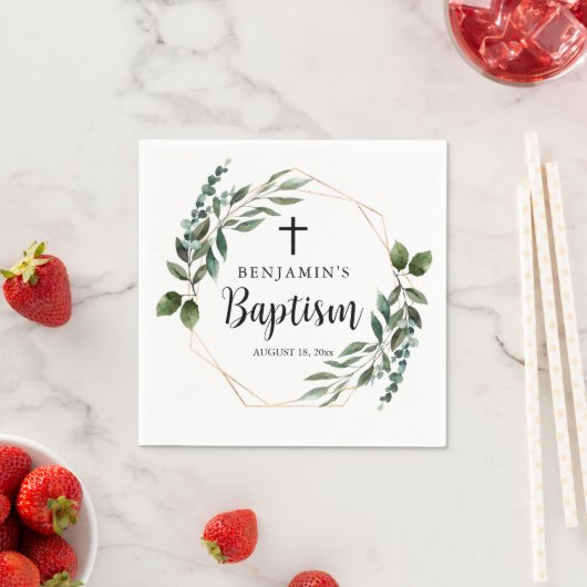 Waterverf Greenery Gold Baptism Napkins Servet (Insitu)