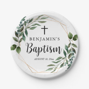 Waterverf Greenery Gold Baptism Paper Bord
