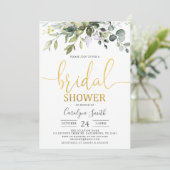 Waterverf Greenery Gold Bridal Shower Kaart (Staand voorkant)