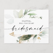 Waterverf Greenery Gold Bridesmaid Voorstel Kaart (Voorkant)