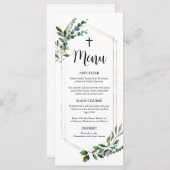Waterverf Greenery Gold Cross Baptism Menu (Voorkant / Achterkant)