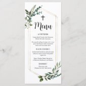 Waterverf Greenery Gold Cross Baptism Menu (Voorkant)