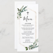 Waterverf Greenery Gold Cross Baptism Menu (Voorkant / Achterkant)