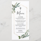Waterverf Greenery Gold Cross Baptism Menu (Voorkant)