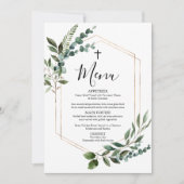 Waterverf Greenery Gold Cross Baptism-menukaart Kaart (Voorkant)