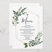 Waterverf Greenery Gold Cross Baptism-menukaart Kaart (Voorkant / Achterkant)