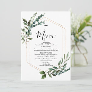 Waterverf Greenery Gold Cross Baptism-menukaart Kaart