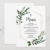 Waterverf Greenery Gold Cross-Baptism menukaarten Kaart (Voorkant / Achterkant)