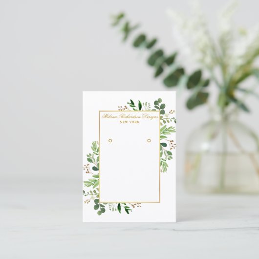 Waterverf Greenery Gold Earring Display Card Visitekaartje (Staand voorkant)