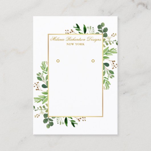 Waterverf Greenery Gold Earring Display Card Visitekaartje (Voorkant)