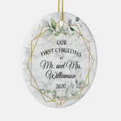 Waterverf Greenery Gold Eerste Kersthuwelijk Keramisch Ornament (Rechts)