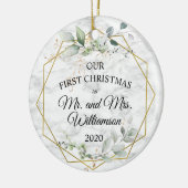 Waterverf Greenery Gold Eerste Kersthuwelijk Keramisch Ornament (Links)