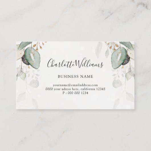 Waterverf Greenery Gold Eucalyptus Leaf Elegant Visitekaartje (Achterkant)