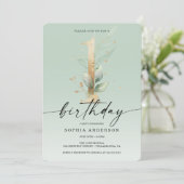 Waterverf Greenery Gold First Birthday 1st Kaart (Staand voorkant)