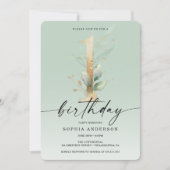 Waterverf Greenery Gold First Birthday 1st Kaart (Voorkant)