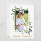 Waterverf Greenery Gold First Communifoto Kaart (Voorkant)