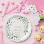 Waterverf Greenery Gold First Heilige Communie Papieren Bordje (Feest)