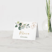 Waterverf Greenery, Gold Floral Place card Kaart (Voorkant)