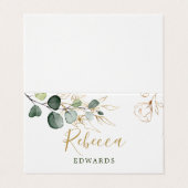 Waterverf Greenery, Gold Floral Place card Visitekaartje (Buitenkant ongevouwen)