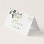 Waterverf Greenery, Gold Floral Place card Visitekaartje (Voorkant)