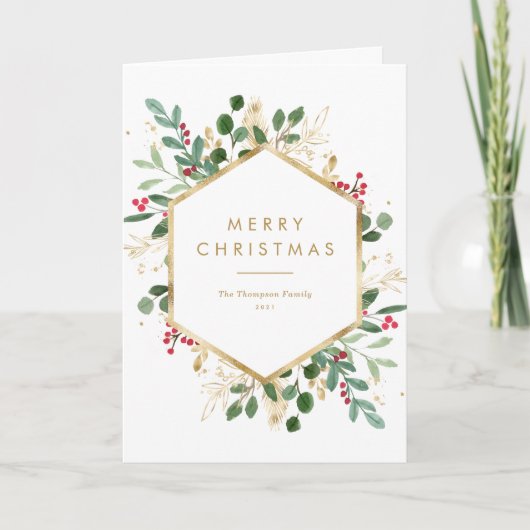 Waterverf Greenery Gold Foil Merry kerst Feestdagen Kaart (Voorkant)